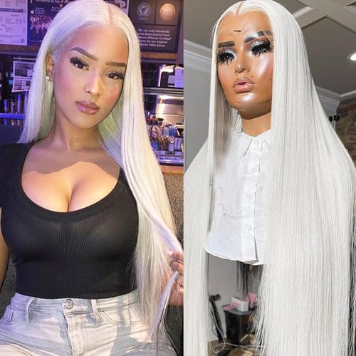 Lezaxiu 30 Inch Platinum White Lace Front Wigs Pre Plucked Long Straight Hair Wig Glueless White Colored Wigs Heat Resistant Synthetic Lace Front Wigs for Black Women
