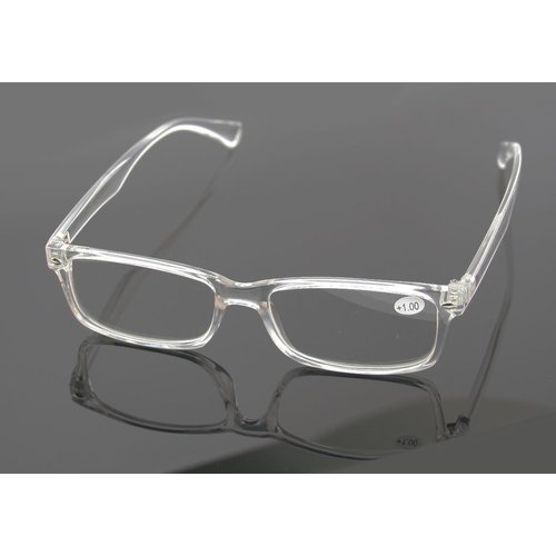 2 Pairs Casual Fashion Rectangular Reading Glasses - Stylish Simple Readers Magnification (Clear, 1.50)
