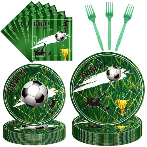 EngoEagle Soccer Plates and Napkins Party Supplies - 96PCS Soccer Birthday Party Decorations Soccer Theme Paper Disposable Tableware Set for Fans Serve 24 Guests