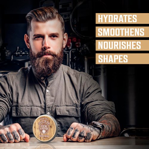 Viking Revolution Beard Balm Cedar & Pine Scent w/Argan & Jojoba Oils - Styles, Strengthens & Softens Beards & Mustaches - Leave in Conditioner Wax for Men
