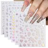 12 Sheet Aurora Nail Art Stickers Silver 3D Self-Adhesive Nail Decals Star Heart Snake Nail Stickers Line Flower Butterfly Holographic Designs Nail Supplies for Acrylic Nail DIY Decoration for Women