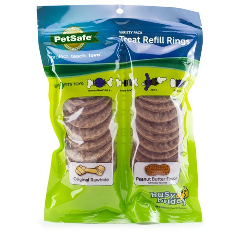 PetSafe® Rawhide Treat Ring Refills, Variety Pack, Size C, Original Rawhide and Peanut Butter Flavor, Replacement Treats Busy Buddy Treat Ring Holding Toys