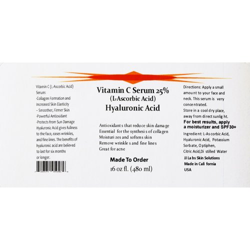 Vitamin C Skin Serum 25% (L-ascorbic Acid) with Pure Hyaluronic Acid Anti Aging Serum (16oz)
