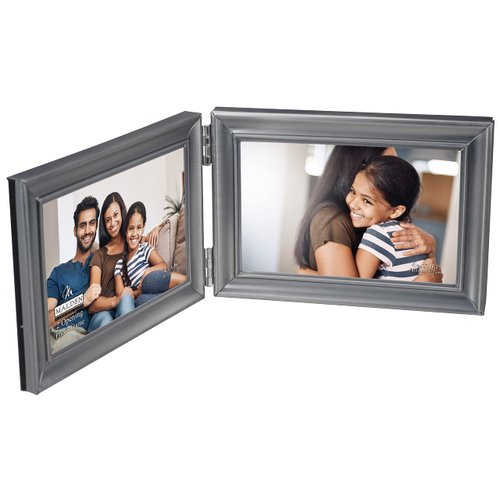 Malden International Designs Concourse Pewter Metal Hinged Picture Frame, Double Horizontal, 2-4x6, Silver