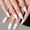 GLAMERMAID Press on Nails Almond?White Medium False Nails Press ons?24Pcs Glossy Full Cover Glue on Nails?Reusable Acrylic Stick on Nails Tips Manicure Gift for Women Girls