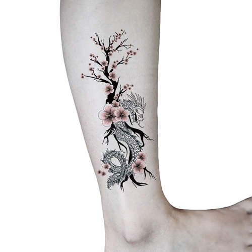 TAFLY Dragon and Plum Blossom Temporary Tattoos Body Art Tatoos Sticker Sexy Tattoos 5 Sheets