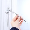 Chinese Style Hair Stick Retro Metal Hairpin Long Tassel Hair Fork Green Bead Fan Hair Stick Hanfu Headdress Hair Accessories for Women Girls
