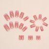 French Tip Press on Nails Medium Square Fake Nails Coffin Nails Press ons,Glossy Pink False Nails with Heart Love Gold Line Design Natural Nude Fake Nails Stick on Nails for Women Accessories 24Pcs