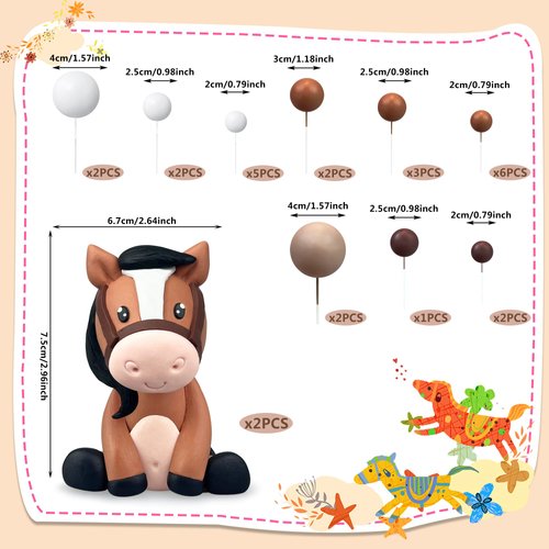 27 PCS Horse Cake Toppers Ball Cake Picks Horse Baby Shower Cake Decoration for Horse Theme Party Favors Supplies (Horse)