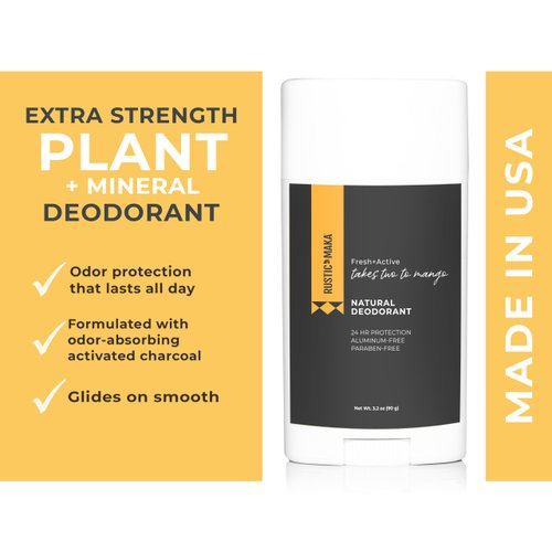 Rustic MAKA Natural Deodorant, Takes Two To Mango (Mango + Lime), Free of Aluminum, Baking Soda & Parabens, Activated Charcoal + Magnesium, Continuous Odor Control