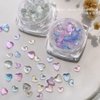 2 Jars Heart Nail Art Charms, Mixed Size Crystal Jewelry 3D Shiny Aurora Love Hearts Nails Gems Rhinestones for Women Valentine's Day Acrylic Nail Decoration Supplies, Craft DIY Accessories