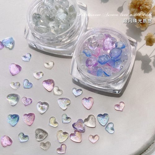 2 Jars Heart Nail Art Charms, Mixed Size Crystal Jewelry 3D Shiny Aurora Love Hearts Nails Gems Rhinestones for Women Valentine's Day Acrylic Nail Decoration Supplies, Craft DIY Accessories