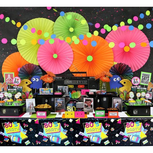 Hegbolke 4 Pack 80s Plastic Party Tablecloths - Back to The 80s Party Decorations 80’s Party Table Cover for 80s Theme Birthday Party Supplies Throwback Birthday Party Decoration