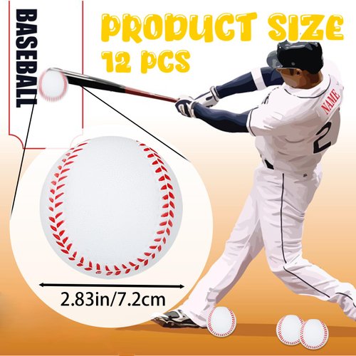 12 PCS Soft Baseball Stress Balls,2.8 Inch Mini Foam Squeeze Anxiety Relief Baseballs for Kids,Adults,Decor,School Carnival Reward,Ball Themed Party Favors