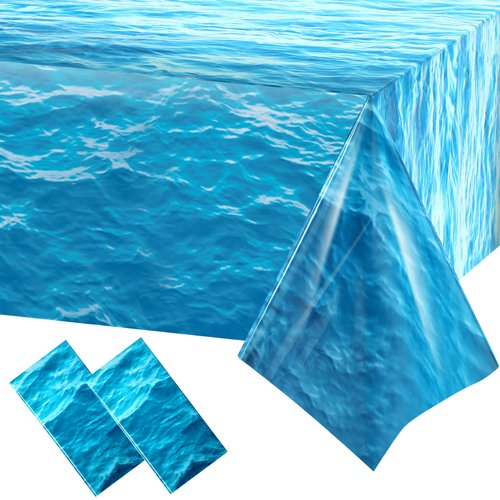 Irenare 2 Pieces Ocean Waves Plastic Tablecloth Ocean Table Cover Water Print Table Cover Ocean Sea Tablecloth Blue for Beach Pool Birthday Party Decoration Shower Supplies (54 x 108 Inch)