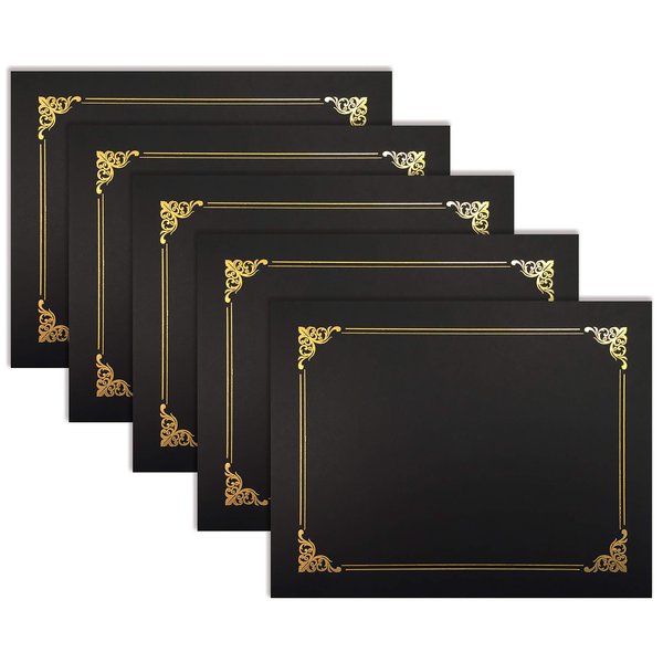 Better Office Products 25 Pack Black Certificate Holders, Diploma Holders, Document Covers with Gold Foil Border, for Letter Size Paper, 25 Count, Black