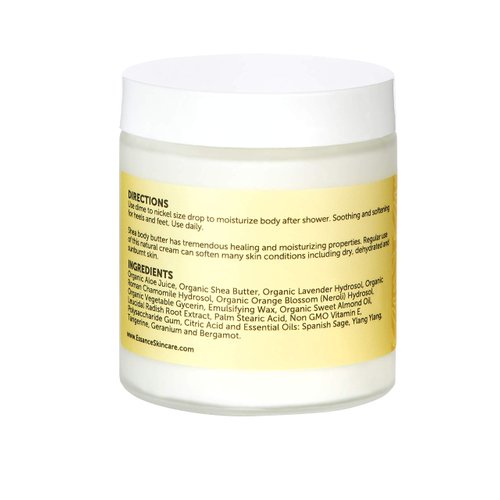Essance - Organic Body Butter, Non-Irritating & Nourishing Natural Body Butter, Shea Butter for Sensitive Skin, Mature, & Normal Skin Types, Happy Blend, 120m