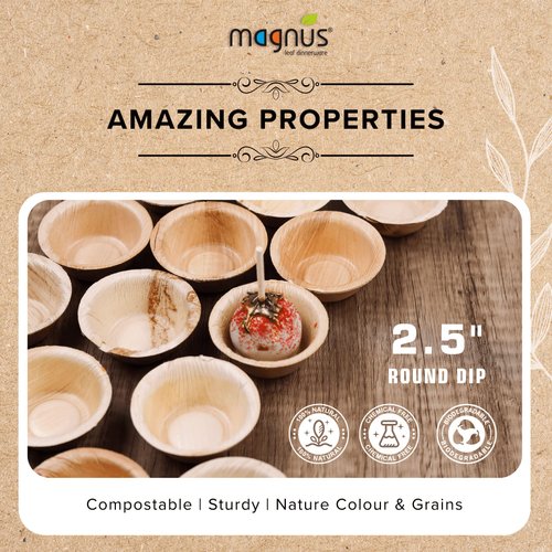 magnus | 2.5 inch Round Mini Dip Bowls 100 pcs 1.5Oz | Disposable Bowls for Party | Like Bamboo Bowls | Palm leaf Bowls for Dips | Compostable Bowls | Picnic Party Bowls better than Paper Bowls