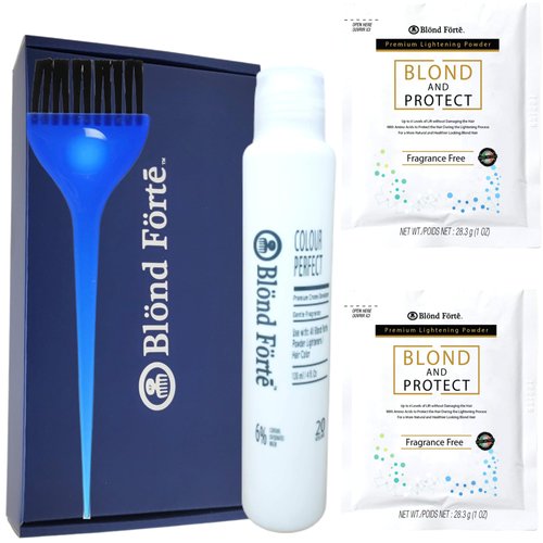 DIY Blond &amp; Protect 8+ Level Hair Bleach Lightening Kit Combo -20 Vol Developer (Blue powder)