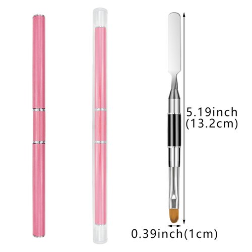 6 Pack Dual-Ended Polygel Brush and Picker Stainless Steel Manicure Polygel Mixing Picker Manicure Nail Polish Applicator Brush Nail Art Care Tools for Home Beauty Salon