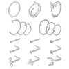 JFORYOU 20G Nose Rings Hoops Studs Surgical Steel Nose Ring Screw L Shaped Nose Studs Cartilage Earrings Septum Tragus Piercing Jewelry for Women Men, 18Pcs Silver