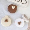 Tissting Hair Brush with Mirror, 7.5cm Round Mini Folding Comb Cute Bear Decor Pop Up Travel Cushion Hairbrush for Women Girls(White)