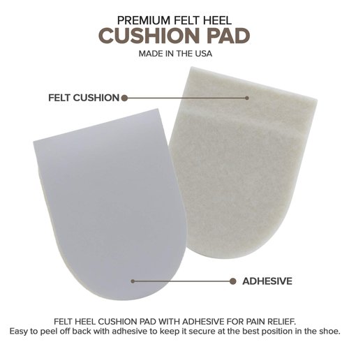 Felt Heel Cushion Pad 1/2" with adhesive for Pain Relief - 2 pairs (4 Pieces)