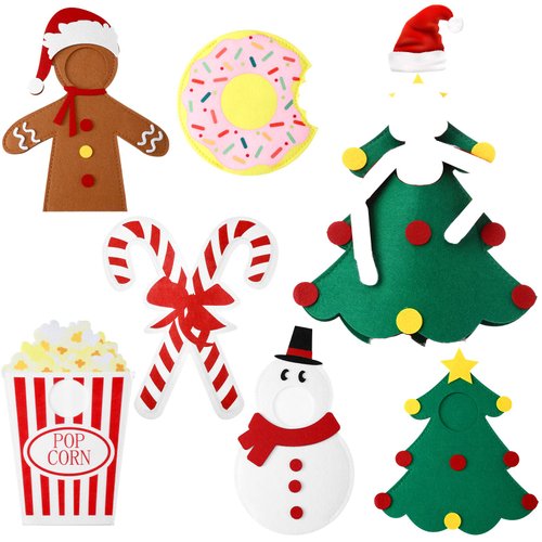 Rtteri 6 Pcs Christmas Elf Clothes Accessories Doll Costume Doughnut Christmas Tree Doll Clothes Felt Snowman Gingerbread Man Doll Kit Christmas Clothes for Boy or Girl Doll Decorations