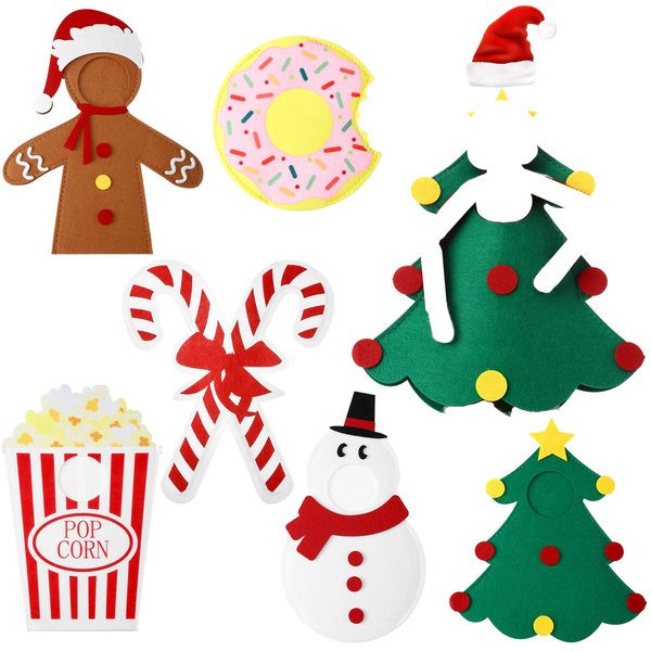 Rtteri 6 Pcs Christmas Elf Clothes Accessories Doll Costume Doughnut Christmas Tree Doll Clothes Felt Snowman Gingerbread Man Doll Kit Christmas Clothes for Boy or Girl Doll Decorations