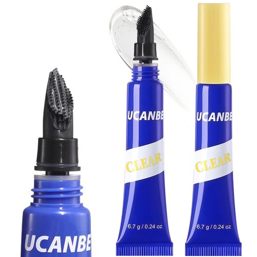 UCANBEMAKEUP 2PCS No Flake Clear Eyebrow Gel, Eyebrow Glue Clear No Residue, Long-Lasting Extreme Hold Brow Gel, Built-in Head No Sticky Eyebrow Glue for Easily Apply