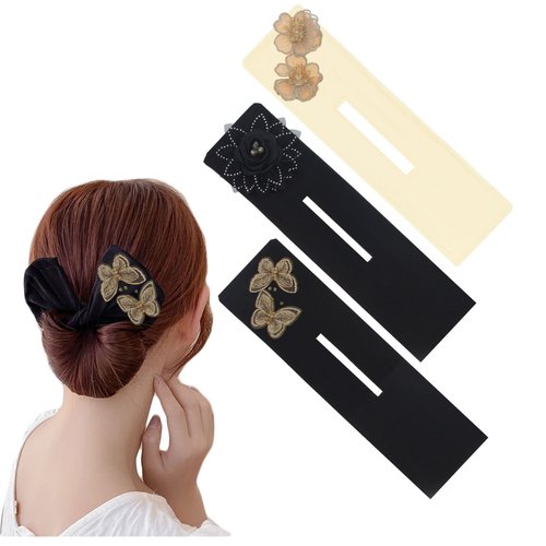 3PCS Fashion Flower Butterfly Hair Bun Maker Hand Embroidered Flowers Deft Bun For Hair Twister Lazy Hair Curler Bun Maker Deft bun Make For Women Girls (3pcs style 3)