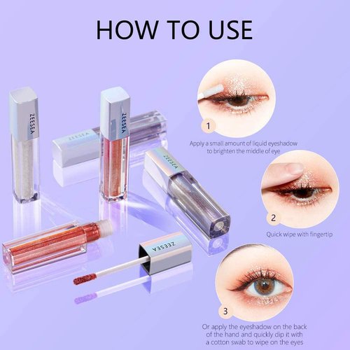 zeesea Glitter Galaxy Colored Liquid Eyeshadow, Dazzling Shimmer Eye Makeup, High Pigmented & Long Lasting (12 Peachy Soda)