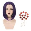 REECHO Purple Wigs for Cosplay, 14" Short Bob Wig with Waist Belt Red Gems Belt Adjustable Stone Chain Accessories Synthetic Hair Replacement Wig for Women Halloween Cosplay Costume Party