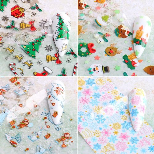 Christmas Nail Stickers Decals Nail Foil Transfer Sticker 10 Sheets Xmas Holiday Decorations Christmas Santa Snowflake Deer Christmas Tree Stickers for Manicure Supplies