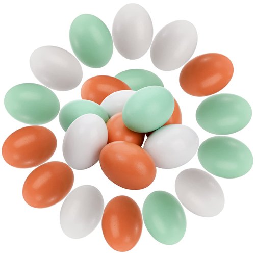 ZEAYEA 24 Pieces Wooden Fake Eggs, 3 Color Faux Eggs for DIY Easter Eggs, Crafts and Easter Decorations, Fake Eggs for Children Play