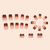 Brown Chrome Press on Nails Medium Square SWEKKE French Tip Fake Nails Brown Obrem False Nails Full Cover Stick on Nails Mirror Glossy Glue on Nails Acrylic Nails for Women Girls 24Pcs