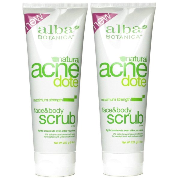 Alba Botanica ACNEdote Face & Body Scrub, 8 Ounces Tube (Pack of 2)