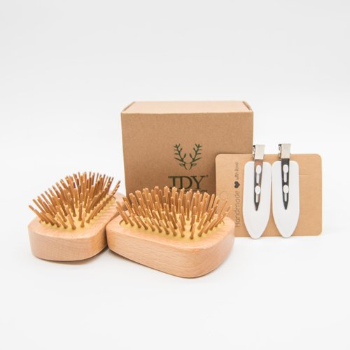 JDY Pack of 2 Bamboo Hair Brush with Scalp Massager and Hair Scrubber for All Hair Types - Natural Wooden Hairbrush for Women, Men and Babies Portable