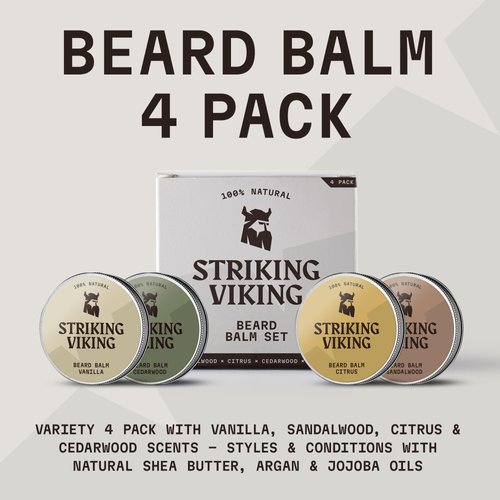 Beard Balm for Men - Leave in Beard Conditioner - Beard Balm Made with Natural & Organic Beard Butter, Argan & Jojoba Beard Oils - (Citrus, Vanilla, Sandalwood, Cedarwood Scents, 1 Ounce (Pack of 4))