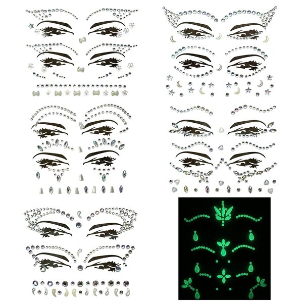 13 Sets Face Gems Stick On Eye Gems Rave Temporary Tattoos Stickers Noctilucent Face Jewels Acrylic Crystal Face Rhinestones for Birthday,Parties,Carnival,Halloween, Christmas