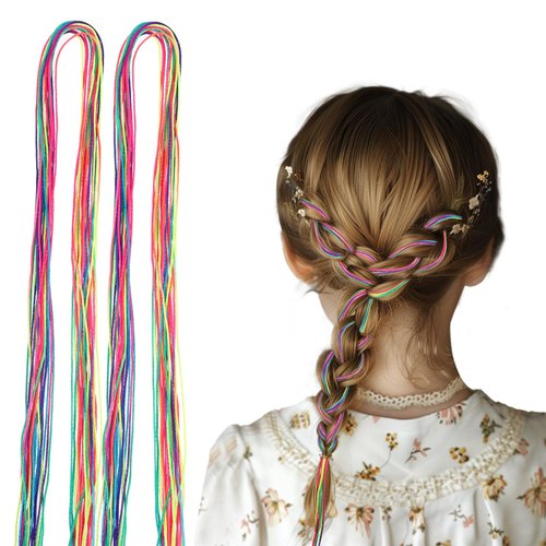 Qianyu 40 Pcs Colorful Hair Wrap String Assorted Gradient Color Long Hair Extension Rope Band Braiding Hair Tie DIY Ponytail Braids Elastic Hair Styling Accessories for Women Girls