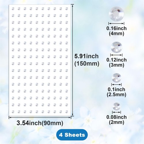 Pndeyo 4 Sheets Face Gem Rhinestone Stickers, Non-Piercing Stick on Fake Nose Stud, Self-Adhesive Bling Punk Y2K Facial Jewelry for Halloween Birthday Party Festival- 2/2.5/3/4mm