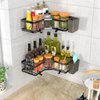 AKTECKE Corner Shower Caddy, 2 Pack Adhesive Shower Corner Organizer Shelves, No Drilling Stainless Steel Shower Storage Rack with Hooks&Toothpaste Holder for Bathroom, Dorm and Kitchen