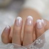 Salon French Nail Tips Short Round Ombre Acrylic French False Nail Set Glittering Nude White Press On Nail Full Cover Fake Artificial Fingernails 24 Ct For Women Girls