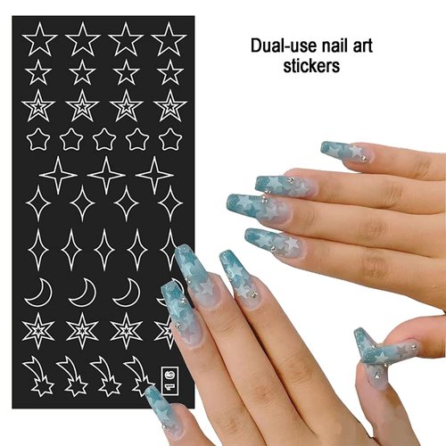 24 Sheets Airbrush Nail Stickers Nail Stencils French Tip Butterfly Star Heart Line Flower Moon Christmas Nail Decals Printing Template DIY Stencil Tool Nail Designs Nail Decorations
