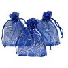 Ankirol 100pcs Sheer Organza Favor Bags For Wedding Baby Shower Rattan Print Gift Bags Samples Display Drawstring Pouches (4x6 inch, blue)