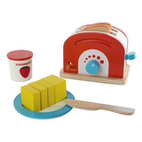 Wooden Toaster Set Cute Durable Colorful Educational Creative Toast Bread Pretend Play Kitchen 10 Piece Play Set for Kids Children Toddlers