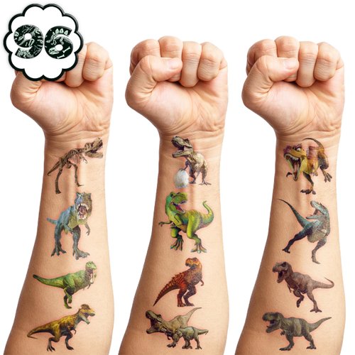 108 PCS T Rex Dinosaur Temporary Tattoos Birthday Party Decorations Favors Supplies Decor 3D Tyrannosaurus Rex Dino Trex Cute Stickers For Toddller Boys Girls Gift School Prizes Rewards