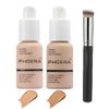 2 Pcs Liquid Foundation Full Coverage 24HR 30ml Matte Oil Control Foundation Makeup Concealer (Buff Beige & Sand) with Kabuki Foundation Brush Flat Top