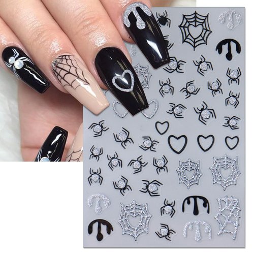 IDDFEVE Halloween Nail Art Stickers, Slivery Nail Decals, 3D Self-Adhesive Design for DIY Nail Supplies Decoration (6 Sheets)